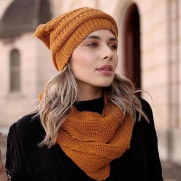 Imagem de Conjunto Touca Caída Gorro Beanie Masculino E Feminino Com Cachecol Go