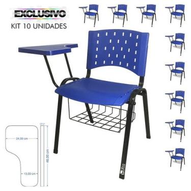 Imagem de Cadeira Universitária Plástica Azul Com Porta Livros 10 Unidades Pranc