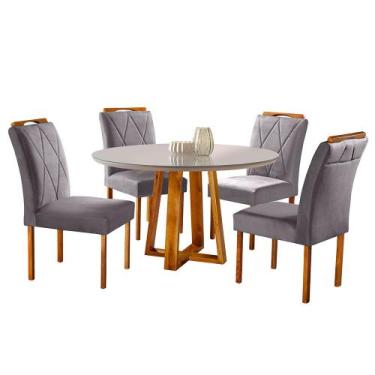 Imagem de Conjunto Sala de Jantar Natalle e Rubi 4 Lugares Mesa Redonda 1m e 4 C