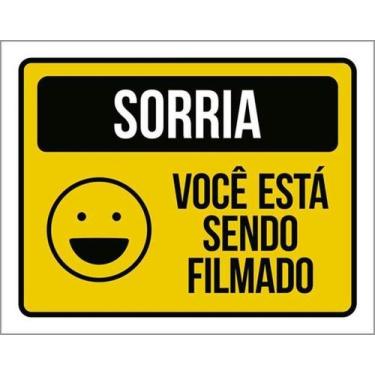 Imagem de Kit 3 Placas Sorria Você Está Sendo Filmado Amarela Sorriso - Sinalizo