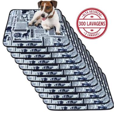 Imagem de Kit com 12 Tapetinhos Alta Absorção para Pets 70x50 Jornal 3 Camadas -