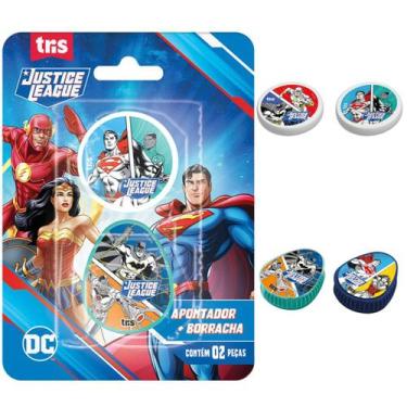 Imagem de Kit apontador com deposito + borracha liga da justiça - tris