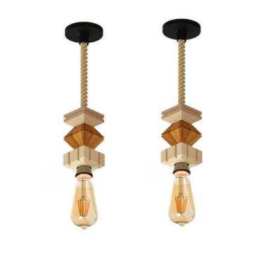 Imagem de Pendente Vertical Madeira Corda JASPE C/ Lampada 4W Ambar - MADEILED, 