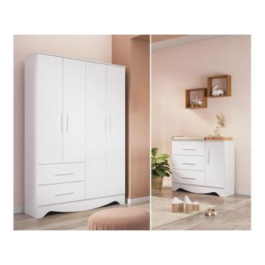 Imagem de Guarda Roupas e Cômoda Clara Moveis Peroba Infantil Ls MDF, Branco