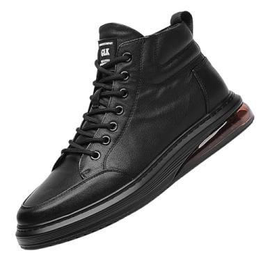 Imagem de Gomehui Bota masculina de cano alto, preta, com cadarço, de couro, casual, Oxford, bico redondo, com zíper, para homens, Preto, 40