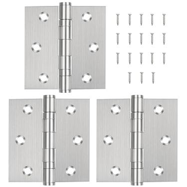 Imagem de Dobradiças de porta de aço inoxidável 304 de 7,6 cm para móveis domésticos, rolamento de esferas, dobradiças de porta para caixa de madeira, caixa de madeira, pacote com 3 (prata)