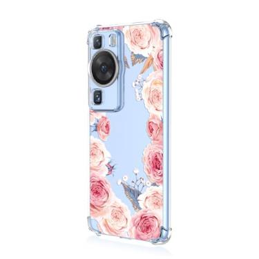 Imagem de RRXSYXL Capa para celular Huawei P60 Pro com estampa floral transparente, proteção à prova de choque, capa de TPU macio para Huawei P60 Pro, floral rosa