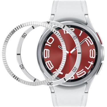 Imagem de DEALELE [Pacote com 2] Capa de bisel compatível com Samsung Galaxy Watch 6 Classic 47 mm, textura de onda + tempo de fantasma de água em aço inoxidável, anel de bisel de metal, capa adesiva