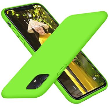 Imagem de DTTO Compatível com iPhone 11, [Série Romance] Capa de silicone totalmente coberta [Proteção aprimorada de câmera e tela] com almofada padrão de grade favo de mel para iPhone 11 6,1" 2019, verde fluorescente