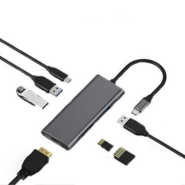 Imagem de Estação de ancoragem - Adaptador USB C para HDMI duplo - Hub USB C, monitores HDMI duplos para Windows, adaptador HDMI USB C com 3 portas USB, porta de dados USB-C, leitor de cartão SD/Micro,