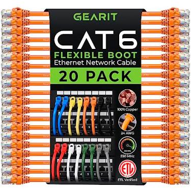 Imagem de GearIT Pacote com 10 cabos de patch Cat6, cabo Ethernet Cat 6, aba flexível e sem aro – série Preimum – laranja, Laranja, 0.5 Feet (20-Pack)