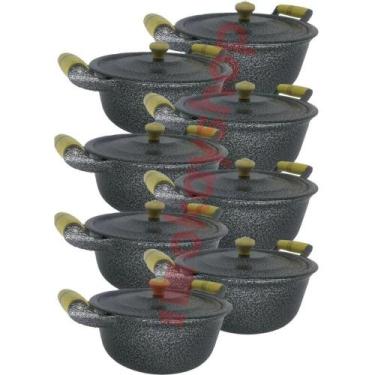 Imagem de Jogo 8 Panela Alumínio Fundido Craqueada Caçarola Preto - Okayshop