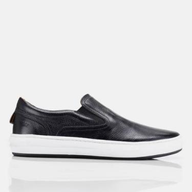 Imagem de Sapatênis Masculino Em Couro Slip On Tênis Fácil De Calçar Confortável
