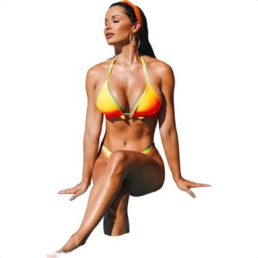 Imagem de Biquini Cortininha Empina Bumbum Calcinha Dupla Face Poliamida Fio Den
