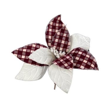 Imagem de Flor Natalina Poinsetia Decoração para Árvore de Natal Luxo Tok da cas