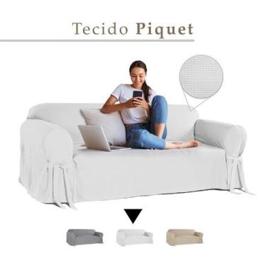 Imagem de Capa para Sofá de 2 Lugares em Piquet Protetora Resistente Decoração E