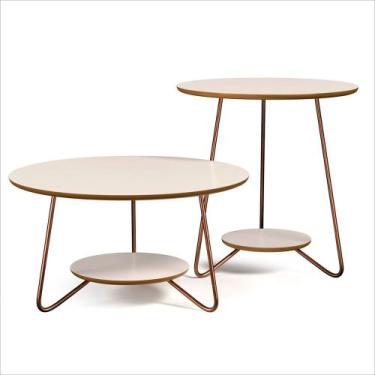 Imagem de Conjunto Mesa de Apoio e Centro Liz com Pés de Ferro Ej Móveis, Off Wh