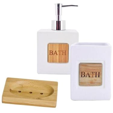 Imagem de Conjunto Banheiro Pia Bancada Lavabo Escova De Dente Saboneteira 3 Peç