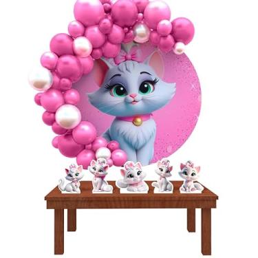 Imagem de Kit Decoração Painel Redondo Festa de Aniversário Infantil Gatinha Marie