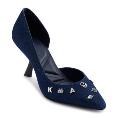 Imagem de KARL LAGERFELD Palmilha feminina acolchoada para noite Kipton-High Pump, Jeans escuro, 41