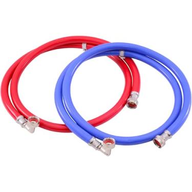 Imagem de Eastman Mangueiras trançadas envoltas em PVC para máquina de lavar com cotovelos, conexão FHT x 3/4 polegadas FHT, mangueiras de aço inoxidável cobertas de PVC de 1,8 m, 41180