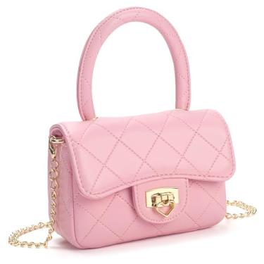 Imagem de LJCTULY Bolsa infantil para meninas, bolsa infantil com aba, carteira infantil com trava de coração, bolsa rosa princesa com alça de corrente, bolsa transversal de couro para crianças pequenas,