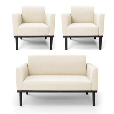 Imagem de Sofá Namoradeira Com 2 Poltronas Base De Madeira Fixa Preto Marisa Vel