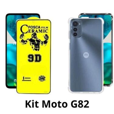 Imagem de Kit Capa Transparente + Película Cerâmica Fosca para Motorola Moto G82