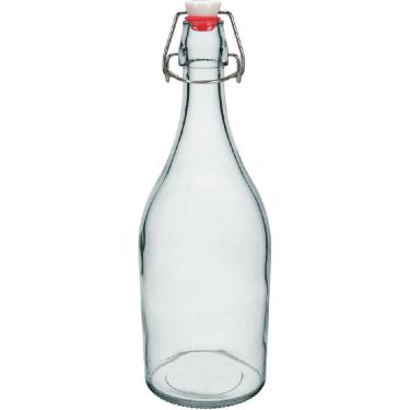 Imagem de GARRAFA ÁGUA SUCO LEITE HOME&CO COM TRAVA NA TAMPA VIDRO 1L 29x9x9cm TRANSPARENTE