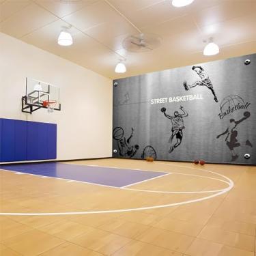 Imagem de Lcythiazole Mural de papel de parede esportivo retrô, tamanho personalizado, vermelho, branco e azul, para sala de basquete, academia, quarto, sala de estar, cafés, bares