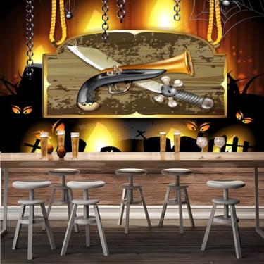 Imagem de Lcythiazole Mural de papel de parede pirata de tamanho personalizável, papel de parede fantasma, papel de parede retrô de espada e arma, decoração pirata retrô, adequado para café e restaurante
