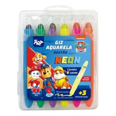 Imagem de Giz De Cera Aquarela Neon Retrátil Patrulha Canina 6 Cores