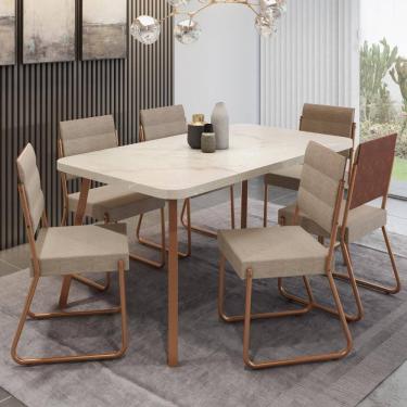 Imagem de Conjunto Sala de Jantar 6 Cadeiras Almería Carraro Petra Areia Rosê