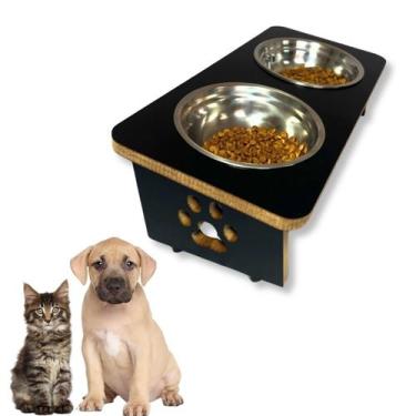 Imagem de Comedouro Elevado Pet Duplo Tigelas de Inox Fäcil limpeza - BT WOOD, P
