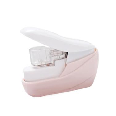 Imagem de KiBcsLic Grampeador Cartoon Sem Grampos para Projetos de Artesanato, Cor do chá de leite, Tamanho real