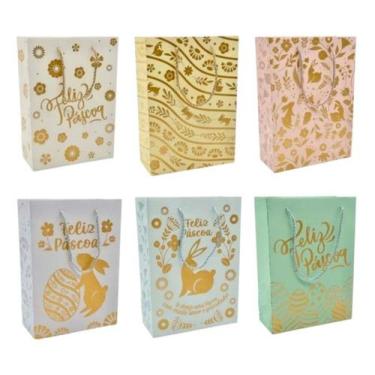Imagem de Sacola de Páscoa Estampada Com Alça Sacola Coelho 27x19x8cm - MultiA, 