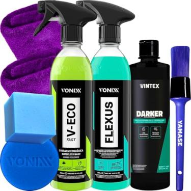Imagem de Kit Lavagem a Seco Completa Flexus Limpador Interno 2 em 1 V-eco Limpador Externo Automotivo Sem Agua Darker Pneu Pretinho