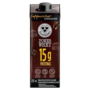 Imagem de Bebida Láctea UHT Cappuccino Chocolate Zero Lactose 3 Corações Power Whey 250ml