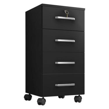 Imagem de Gaveteiro Gávea com Chave 4 Gavetas Preto Fosco - Móveis Leão