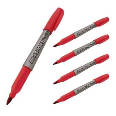 Imagem de KIT 12 Canetas Marcação Permanente Ponta Fina Vermelha - Brasfort