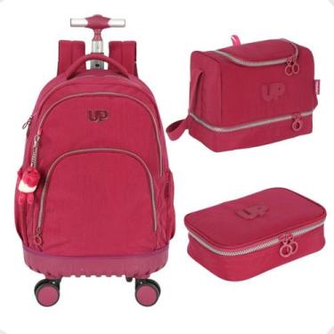 Imagem de Kit Mochila rodinha 360 + Estojo box + Lancheira Liso Up4you Original,