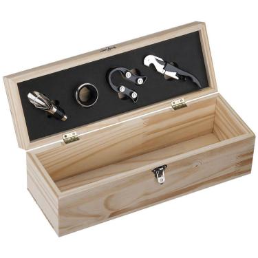 Imagem de Caixa Madeira Para 1 Garrafa De Vinho Com 4 Acessórios Top