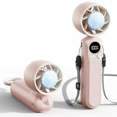 Imagem de Ventilador portátil portátil com placa de resfriamento, mini ventilador dobrável de 1 a 100 velocidades com suporte, gancho e cordão, uso de até 12 horas, perfeito para viagens, escritório, casa e