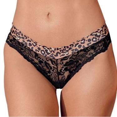 Imagem de Calcinha em Renda Demillus Cintura dupla Baixa Merlot, Onça, XG