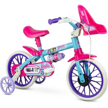 Imagem de Bicicleta Infantil Aro 12 com Rodinhas Garrafinha 200ml Cestinhas Barbie Nathor