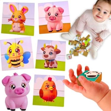 Imagem de Kit 5 Quebra Cabeça Educativo Infantil Puzzle Fazenda Vaquinha Porquinho Galinha Madeira MDF 20 Peças Bebês 2 anos Brinquedo Pedagógico Escolar Creche Ensino Fundamental
