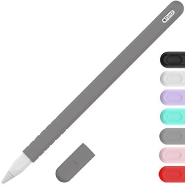 Imagem de YINVA Capa compatível com Apple Pencil 2ª geração, acessórios de capa aderente compatíveis com iPad Pencil 2 geração com tampa de ponta (cinza)