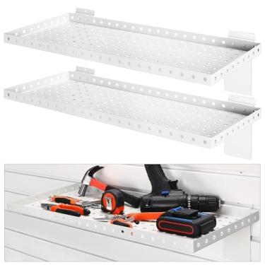 Imagem de Thyle 2 prateleiras de parede de ripas, prateleira de metal resistente para varejo, garagem, armazenamento doméstico, lojas de sapatos, boutiques, acessórios de parede (25 x 61 cm, bege)