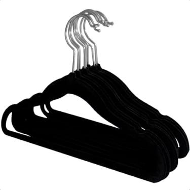 Imagem de Kit 10 Cabides Veludo Infantil Slim Antideslizante Ultra Fino Cor Preto