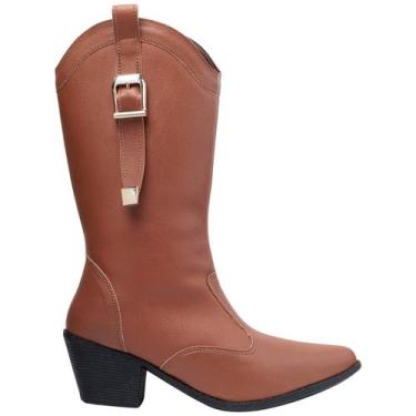 Imagem de Bota Texana Via Angel Feminina com Fivela Country Bico Fino Cano Alto 